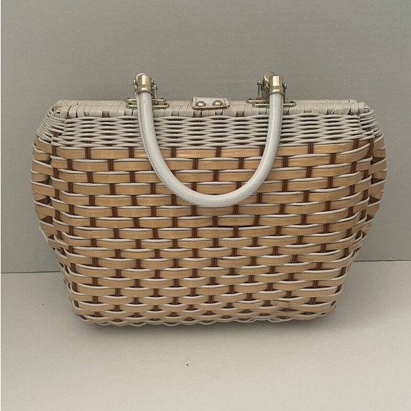 John Wind Vintage Woven Wicker Retro 70's Style Hand Bag Purse - Picture 3 of 11